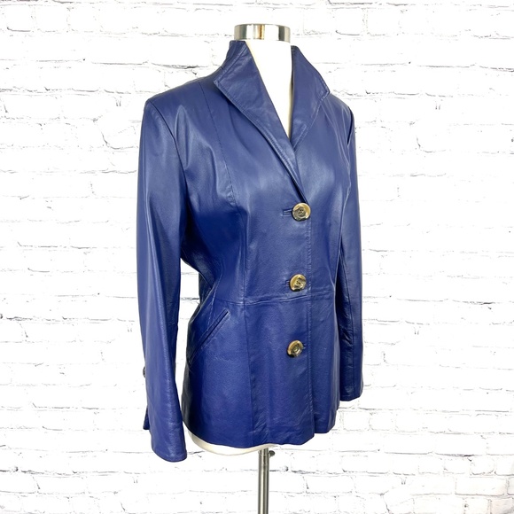 •NWOT VINTAGE |•TERRY LEWIS•| Purple Leather Blazer Jacket Size Medium - Picture 3 of 16